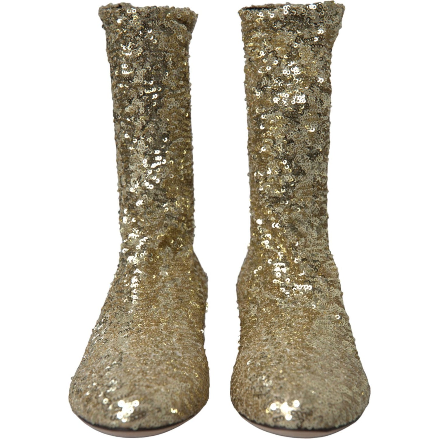 Dolce & Gabbana Elegant Mid Calf Gold Boots Exclusive Design gold-sequined-short-boots-stretch-shoes 465A9704-bg-scaled-691f9104-603.jpg