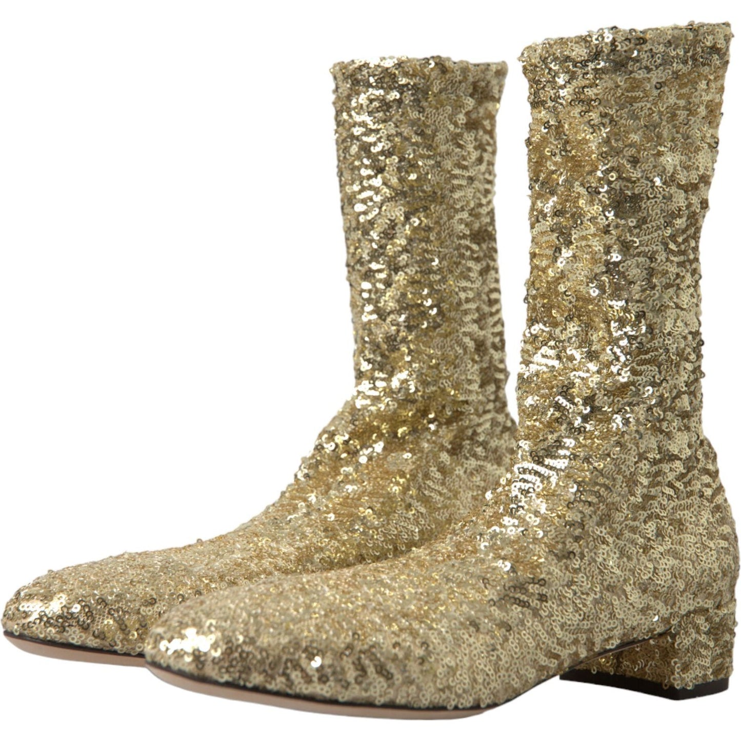 Dolce & Gabbana Elegant Mid Calf Gold Boots Exclusive Design gold-sequined-short-boots-stretch-shoes