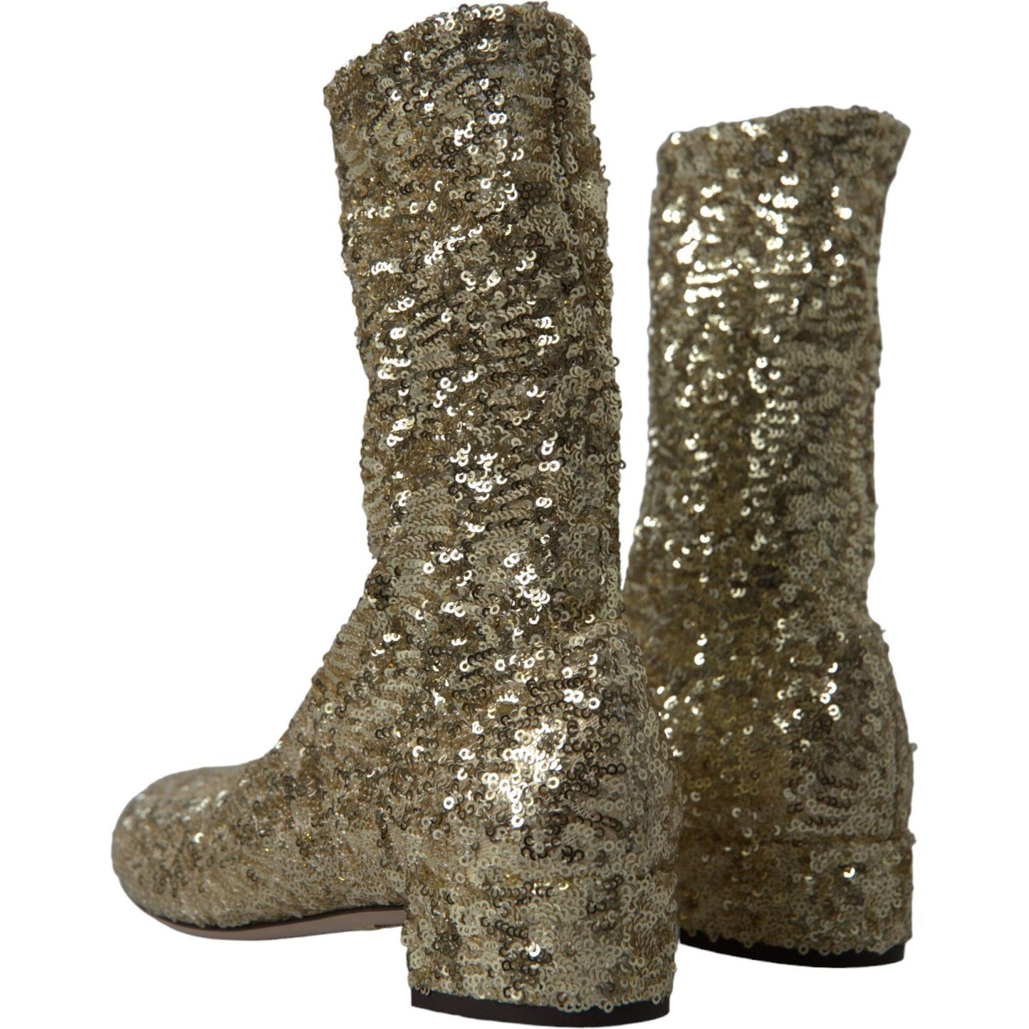Dolce & Gabbana Elegant Mid Calf Gold Boots Exclusive Design gold-sequined-short-boots-stretch-shoes 465A9707-bg-scaled-c94fb04e-50f.jpg