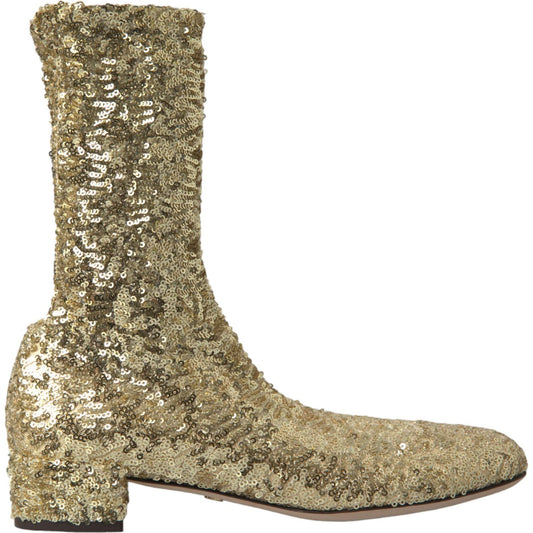 Dolce & Gabbana Elegant Mid Calf Gold Boots Exclusive Design gold-sequined-short-boots-stretch-shoes 465A9709-bg-scaled-a2c4f762-9c9.jpg