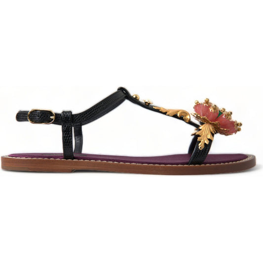 Dolce & Gabbana Elegant Crystal-Adorned Flat Sandals black-crystal-gold-sandals-leather-shoes 465A9781-bg-scaled-69e2d521-825.jpg