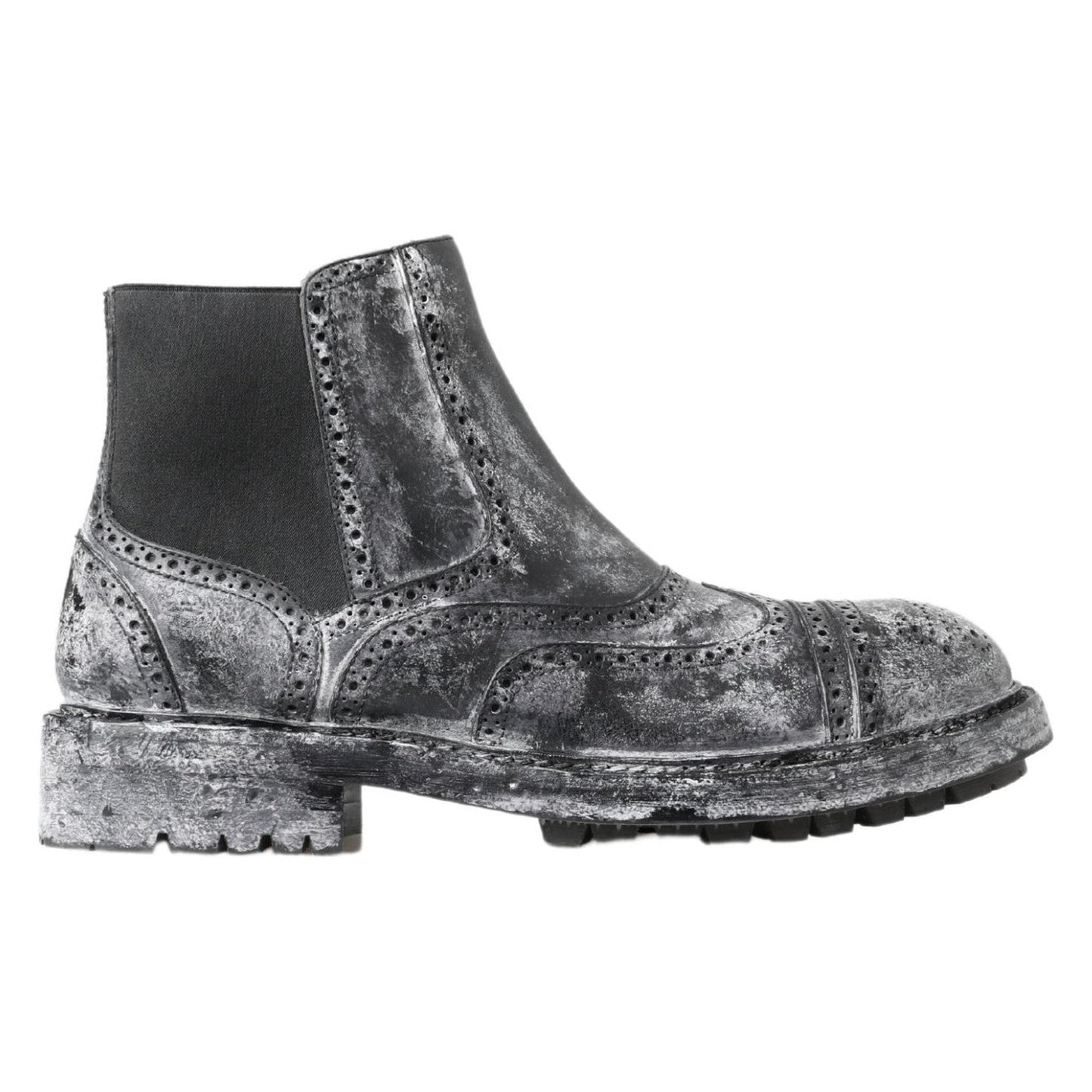 Dolce & Gabbana Elegant Black Faded Chelsea Ankle Boots black-gray-leather-ankle-boots