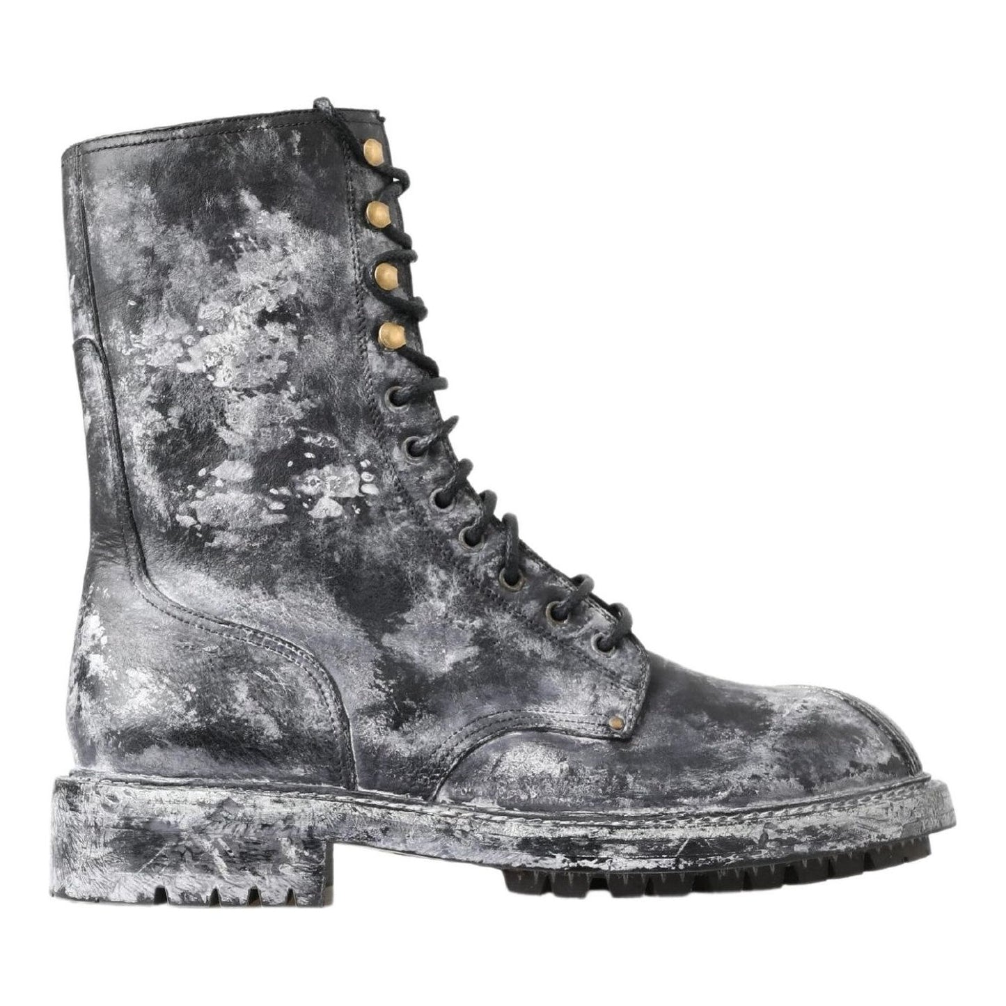 Dolce & Gabbana Chic Black Lace-Up Boots with Gray White Fade black-gray-leather-mid-calf-boots-shoes