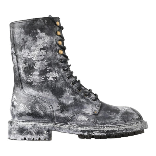 Dolce & Gabbana Chic Black Lace-Up Boots with Gray White Fade black-gray-leather-mid-calf-boots-shoes 465A9804-6227df62-f2b.jpg