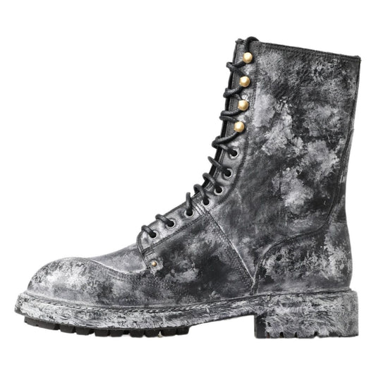 Dolce & Gabbana Chic Black Lace-Up Boots with Gray White Fade black-gray-leather-mid-calf-boots-shoes 465A9805-947895f1-57c.jpg