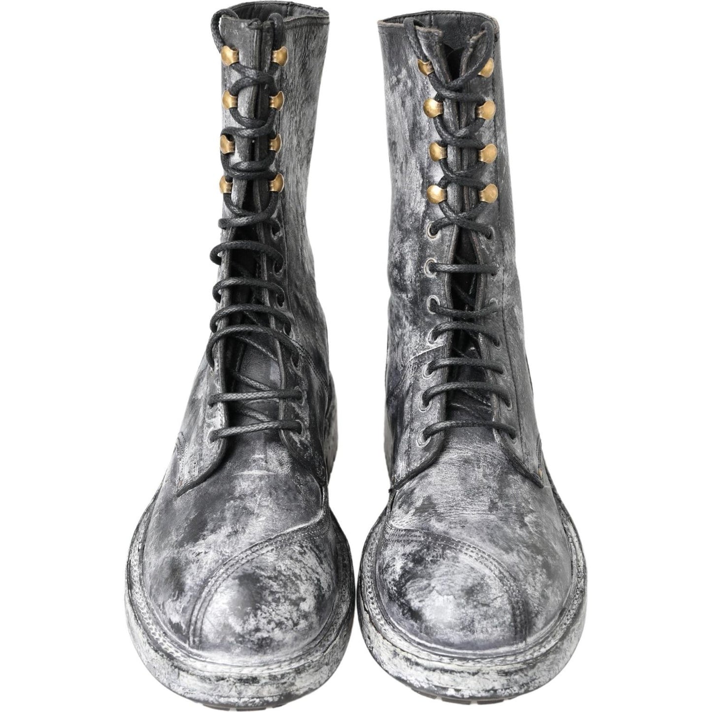 Dolce & Gabbana Chic Black Lace-Up Boots with Gray White Fade black-gray-leather-mid-calf-boots-shoes