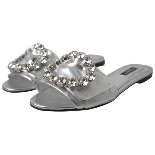 Dolce & GabbanaCrystal-Embellished Silver Leather SlidesMcRichard Designer Brands£449.00