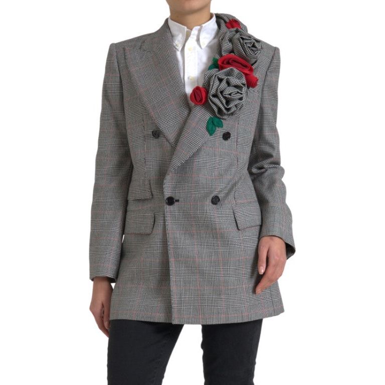 Dolce & Gabbana Chic Double Breasted Gray Wool Blazer gray-plaid-rose-applique-coat-blazer-jacket 465A9969-7a5e4192-a0d.jpg