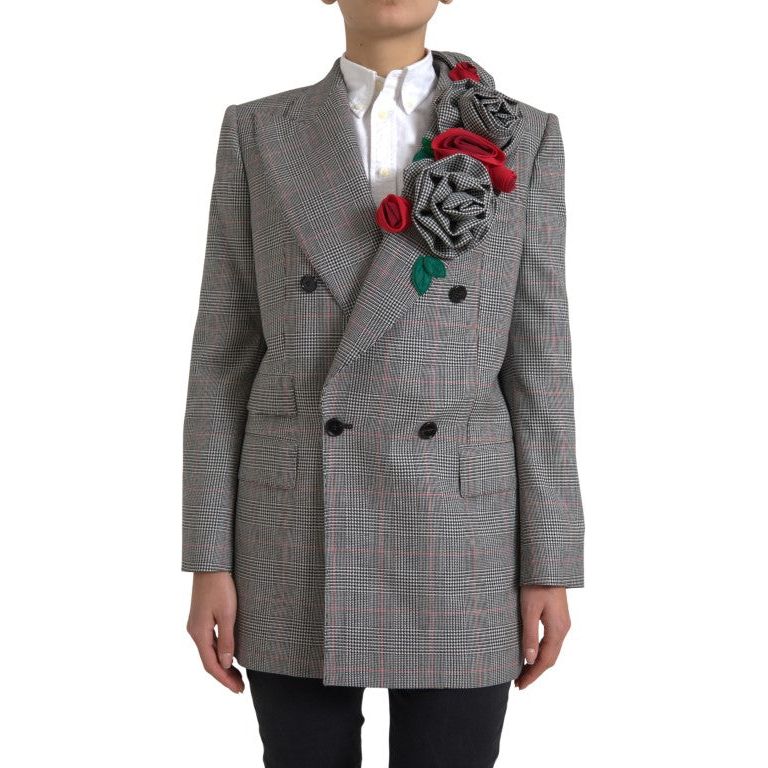 Dolce & Gabbana Chic Double Breasted Gray Wool Blazer gray-plaid-rose-applique-coat-blazer-jacket 465A9970-Medium-1-89dd6516-b21.jpg