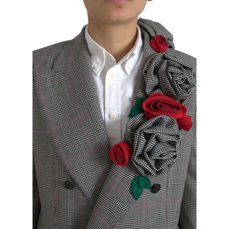 Dolce & Gabbana Chic Double Breasted Gray Wool Blazer gray-plaid-rose-applique-coat-blazer-jacket 465A9973-0bf9cdef-3a7.jpg