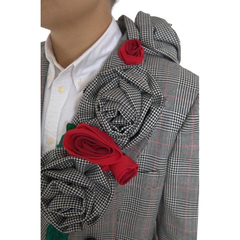 Dolce & Gabbana Chic Double Breasted Gray Wool Blazer gray-plaid-rose-applique-coat-blazer-jacket 465A9974-15d20876-484.jpg