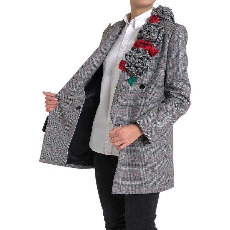 Dolce & Gabbana Chic Double Breasted Gray Wool Blazer gray-plaid-rose-applique-coat-blazer-jacket 465A9978-f30630f6-51e.jpg