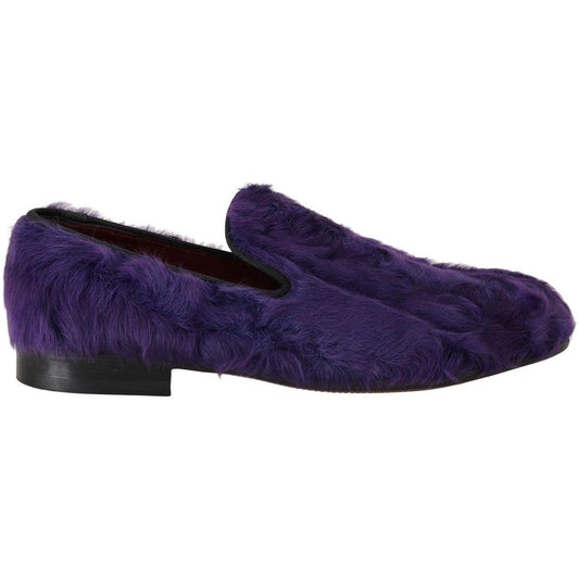 Dolce & Gabbana Plush Purple Sheep Fur Loafers purple-sheep-fur-leather-loafers