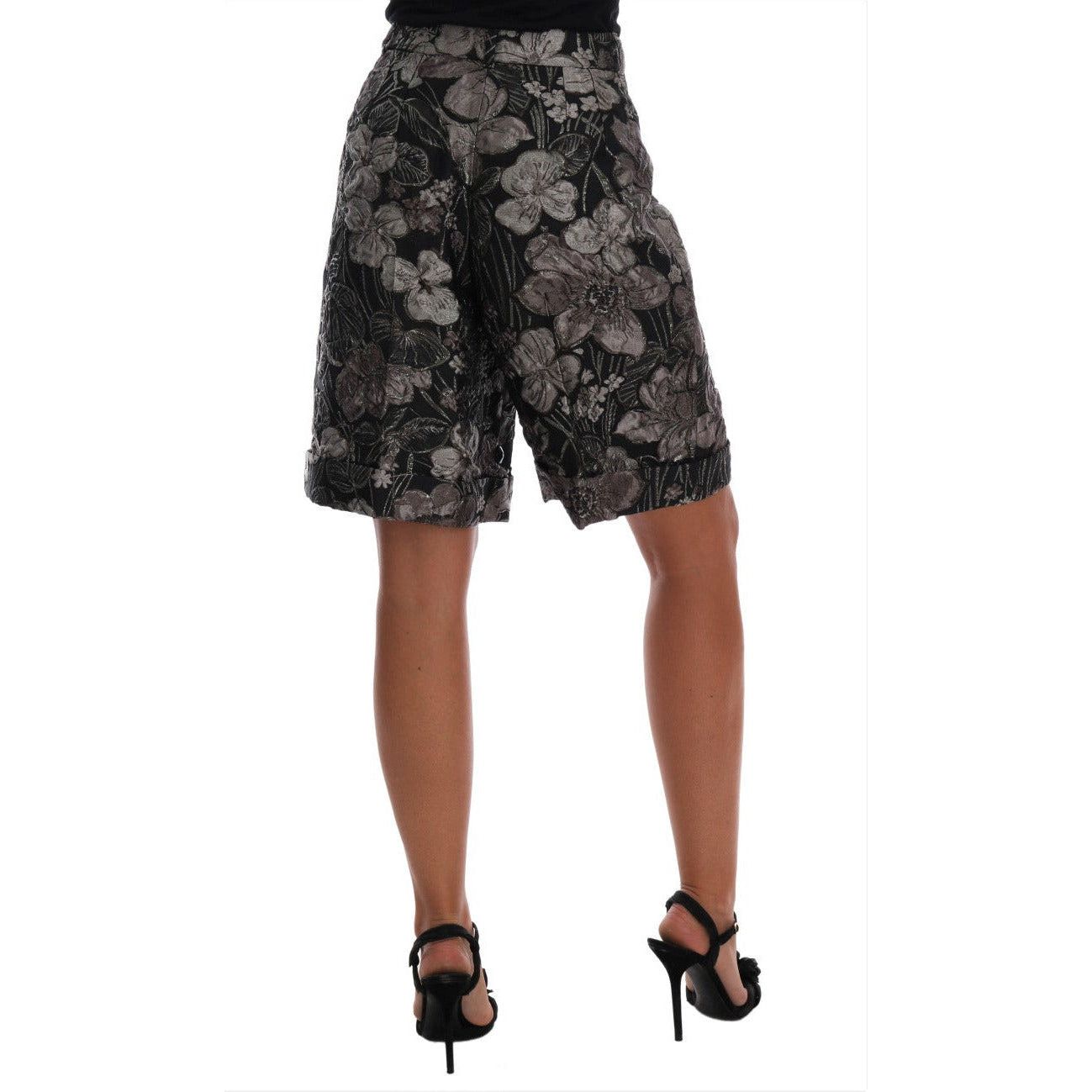 Dolce & Gabbana Elegant High-Waist Brocade Shorts gray-floral-brocade-high-waist-shorts Shorts 466984-gray-floral-brocade-high-waist-shorts-3.jpg