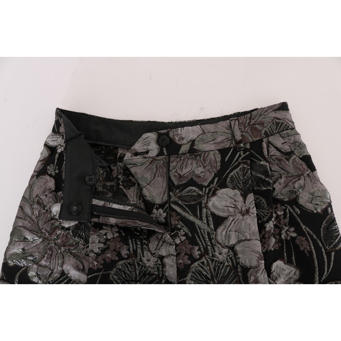 Dolce & Gabbana Elegant High-Waist Brocade Shorts gray-floral-brocade-high-waist-shorts Shorts 466984-gray-floral-brocade-high-waist-shorts-4.jpg