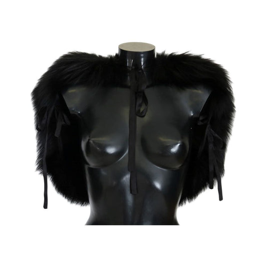 Dolce & Gabbana Elegant Black Silver Fox Fur Wrap Scarf Fur Scarves black-silver-fox-fur-scarf