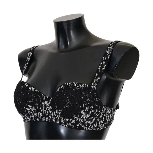 Dolce & Gabbana Elegant Black Floral Lace Silk Bra black-silk-white-lace-stretch-underwear-bra