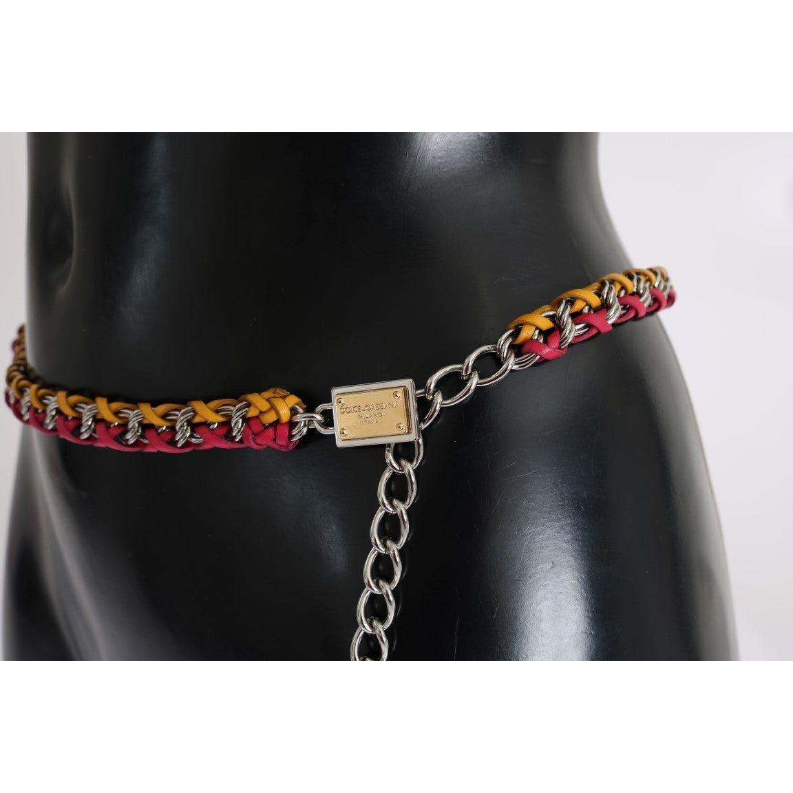 Dolce & Gabbana Elegant Multicolor Crystal-Embellished Belt red-yellow-leather-crystal-belt Belt