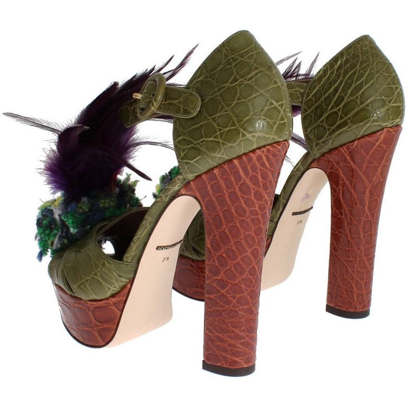 Dolce & Gabbana Multicolor Crystal Platform Sandals caiman-crocodile-leather-crystal-shoes