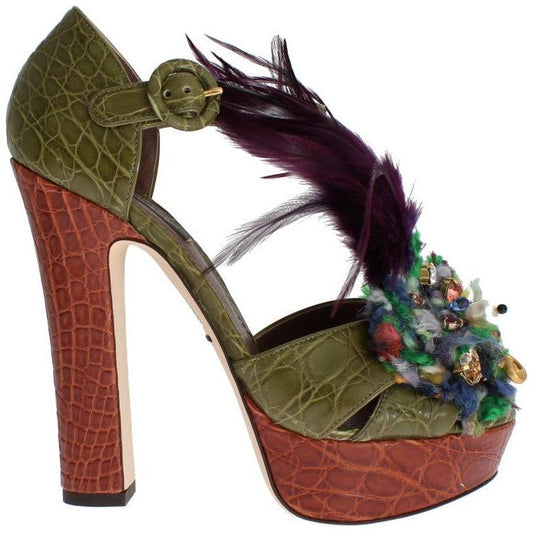 Dolce & Gabbana Multicolor Crystal Platform Sandals caiman-crocodile-leather-crystal-shoes 47663-caiman-crocodile-leather-crystal-shoes.jpg