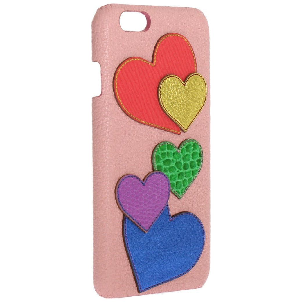Dolce & Gabbana Chic Pink Leather Heart-Embellished Phone Cover pink-leather-heart-phone-cover