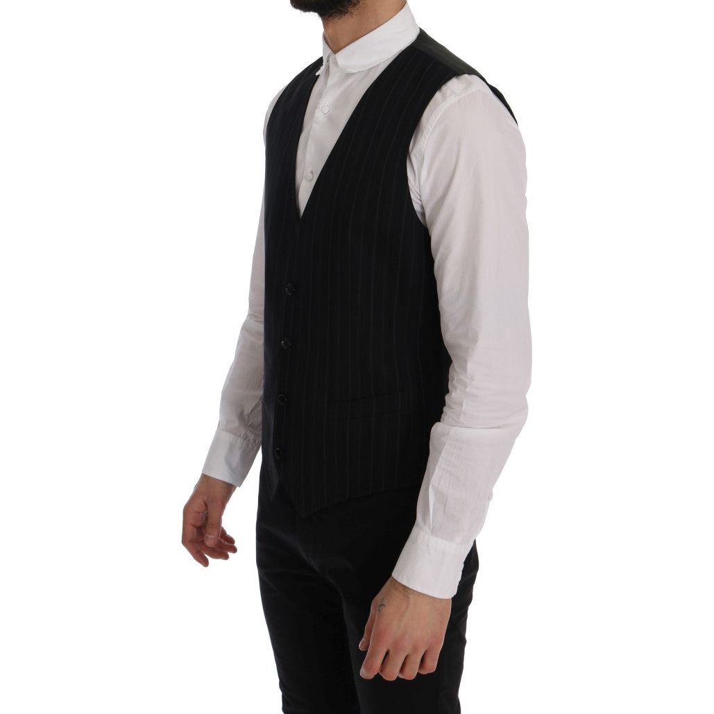 Dolce & Gabbana Elegant Striped Vest Waistcoat black-staff-cotton-striped-vest-1 478355-black-staff-cotton-striped-vest-2-1.jpg