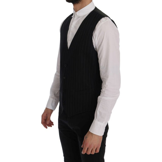 Dolce & Gabbana Elegant Striped Vest Waistcoat black-staff-cotton-striped-vest-1
