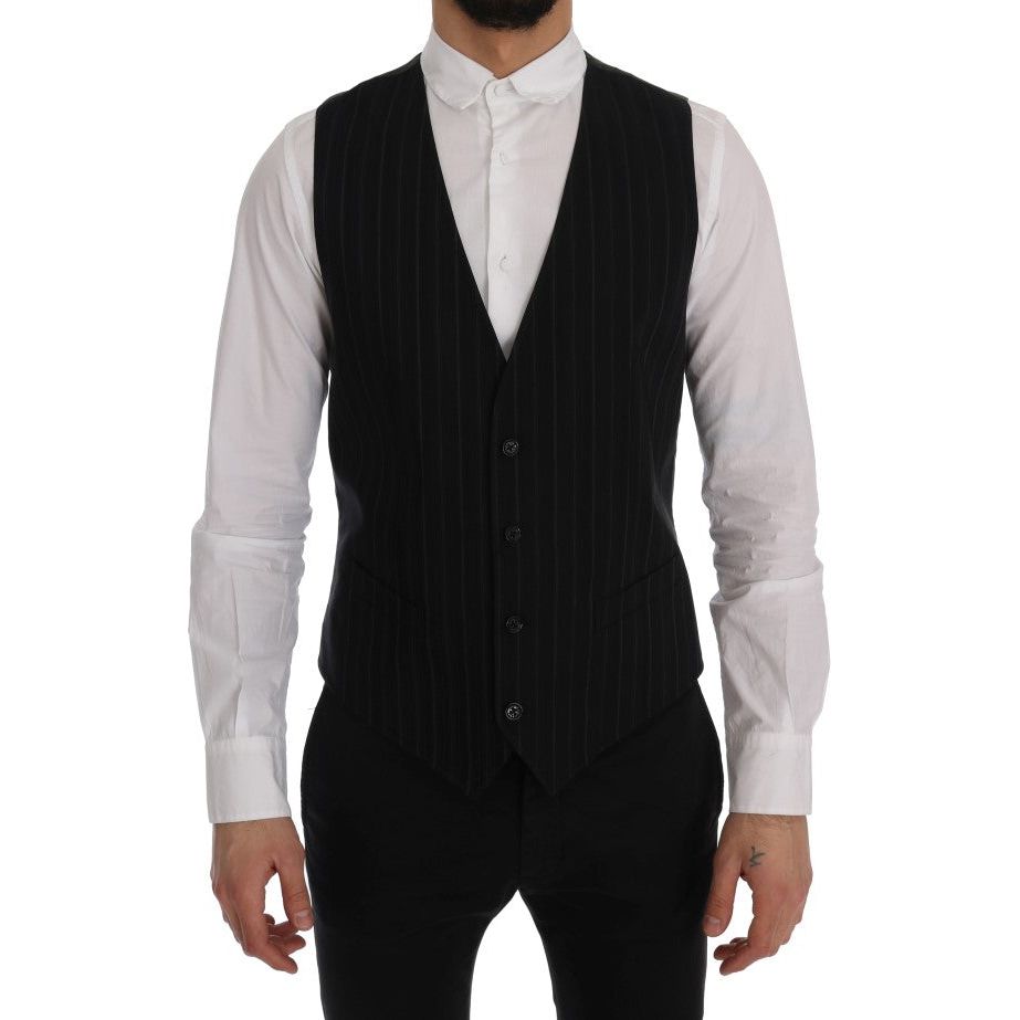 Dolce & Gabbana Elegant Striped Vest Waistcoat black-staff-cotton-striped-vest-1 478355-black-staff-cotton-striped-vest-2.jpg