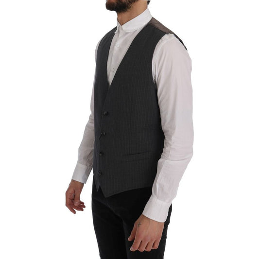 Dolce & Gabbana Elegant Striped Gray Waistcoat Vest gray-staff-cotton-striped-vest 478396-gray-staff-cotton-striped-vest-1.jpg