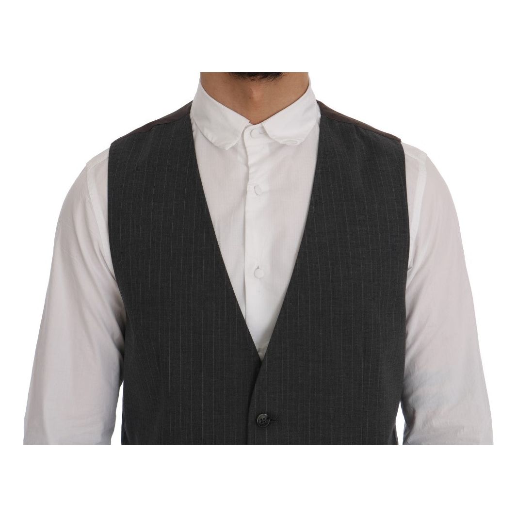 Dolce & Gabbana Elegant Striped Gray Waistcoat Vest gray-staff-cotton-striped-vest