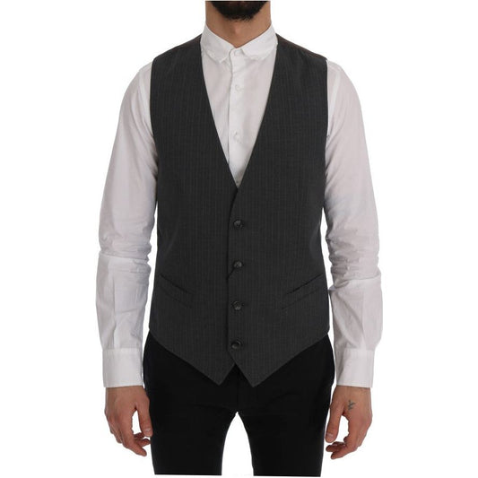 Dolce & Gabbana Elegant Striped Gray Waistcoat Vest gray-staff-cotton-striped-vest 478396-gray-staff-cotton-striped-vest.jpg