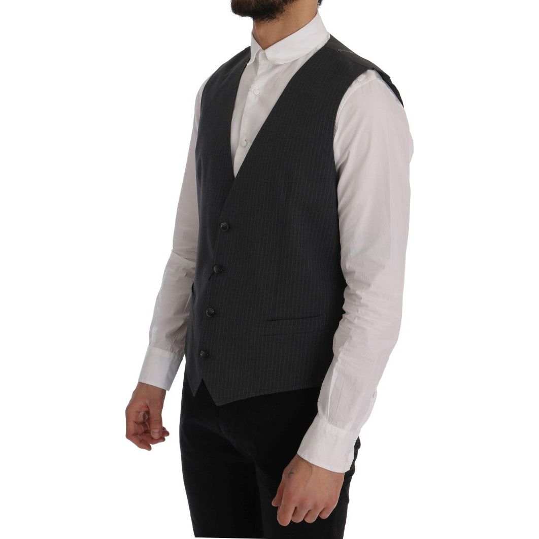 Dolce & Gabbana Elegant Gray Striped Waistcoat Vest gray-staff-cotton-striped-vest-1 478457-gray-staff-cotton-striped-vest-2-1.jpg