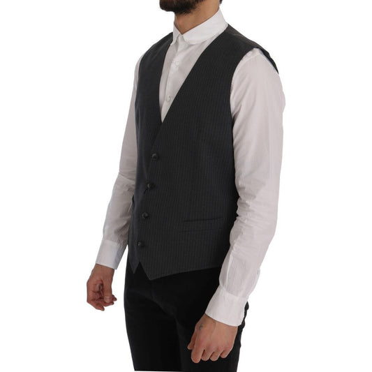 Dolce & GabbanaElegant Gray Striped Waistcoat VestMcRichard Designer Brands£139.00