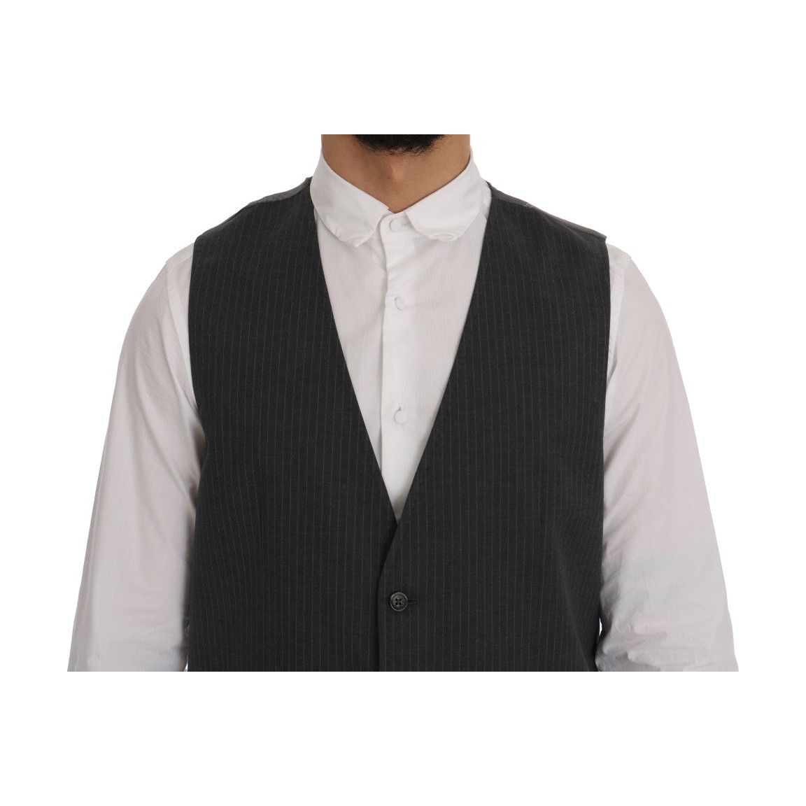Dolce & Gabbana Elegant Gray Striped Waistcoat Vest gray-staff-cotton-striped-vest-1 478457-gray-staff-cotton-striped-vest-2-3.jpg