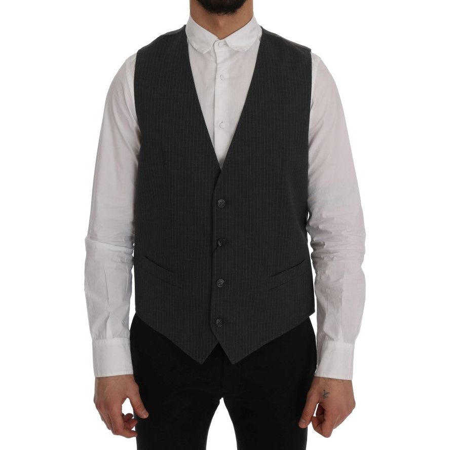 Dolce & Gabbana Elegant Gray Striped Waistcoat Vest gray-staff-cotton-striped-vest-1 478457-gray-staff-cotton-striped-vest-2.jpg