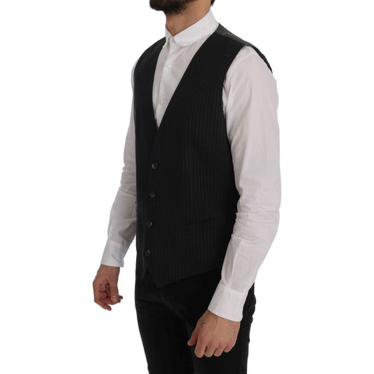 Dolce & Gabbana Elegant Striped Gray Waistcoat Vest gray-staff-cotton-striped-vest-2 478507-gray-staff-cotton-striped-vest-3-1.jpg