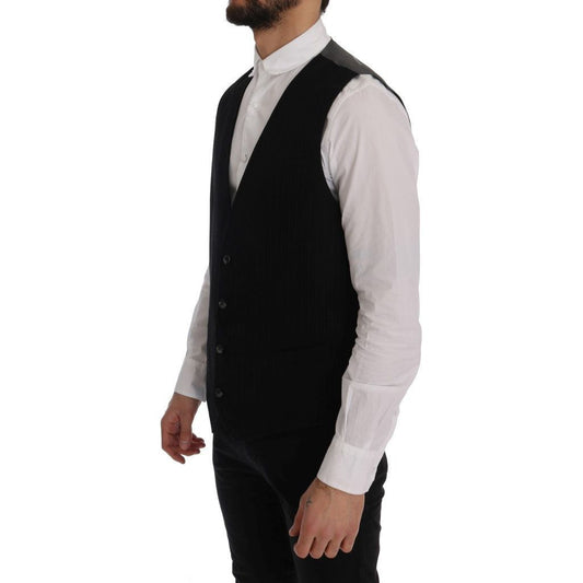 Dolce & Gabbana Elegant Striped Vest Waistcoat black-staff-cotton-striped-vest-3