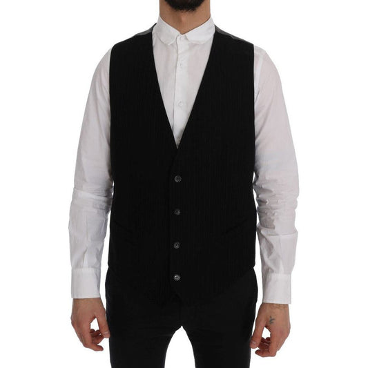 Dolce & Gabbana Elegant Striped Vest Waistcoat black-staff-cotton-striped-vest-3