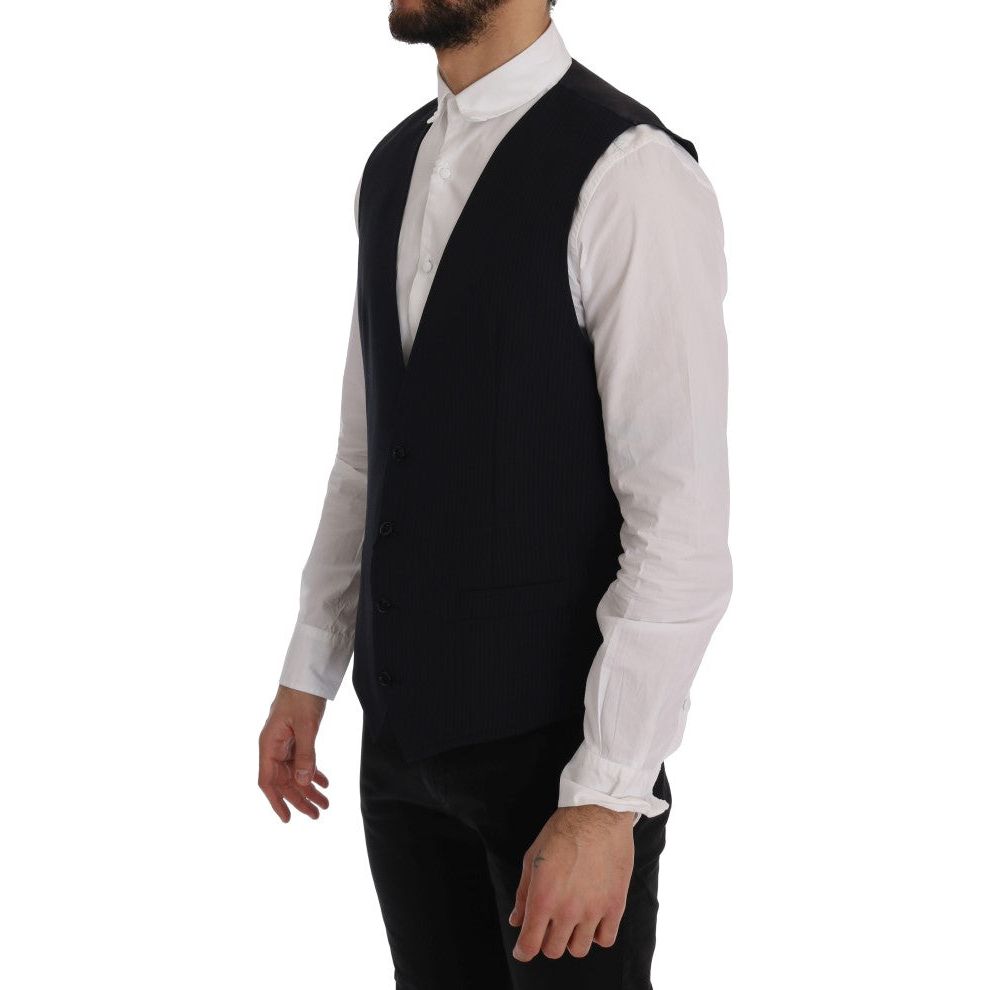 Dolce & Gabbana Sleek Striped Wool Blend Waistcoat Vest black-staff-wool-striped-vest