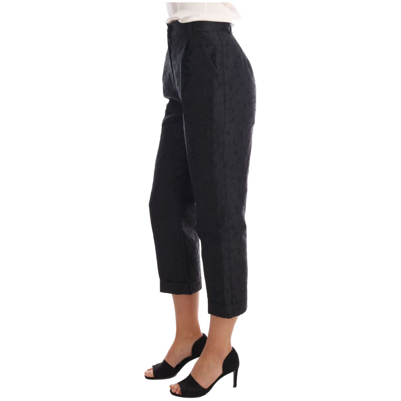 Dolce & Gabbana Elegant High Waist Capri Dress Pants Jeans & Pants black-floral-brocade-capri-pants