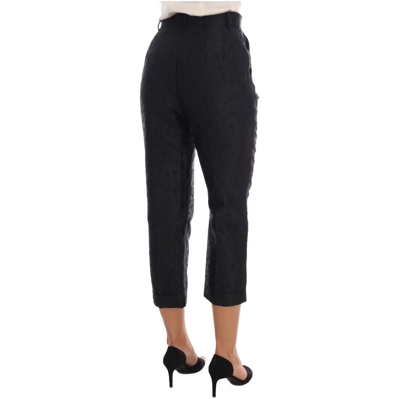 Dolce & Gabbana Elegant High Waist Capri Dress Pants Jeans & Pants black-floral-brocade-capri-pants