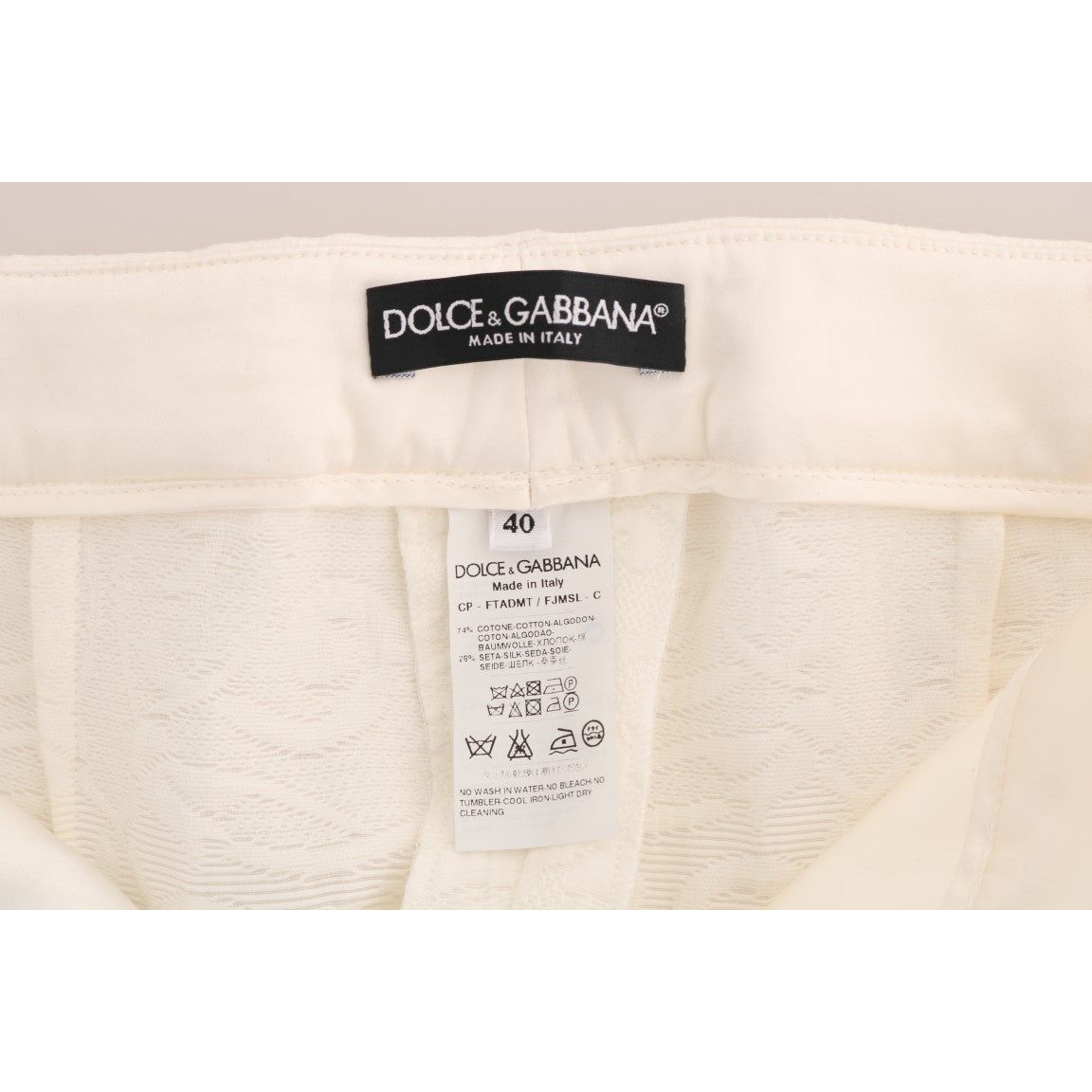 Dolce & Gabbana Elegant White Capri Pants - Cotton & Silk Blend white-floral-brocade-capri-pants