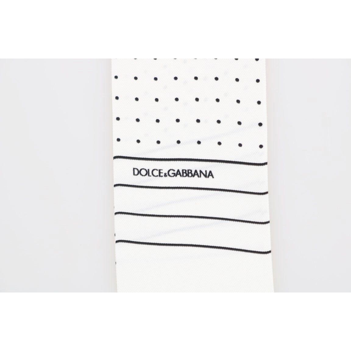 Dolce & Gabbana Elegant Silk Polka Dot Men's Scarf Wrap Silk Scarf white-polka-dotted-silk-skinny-scarf