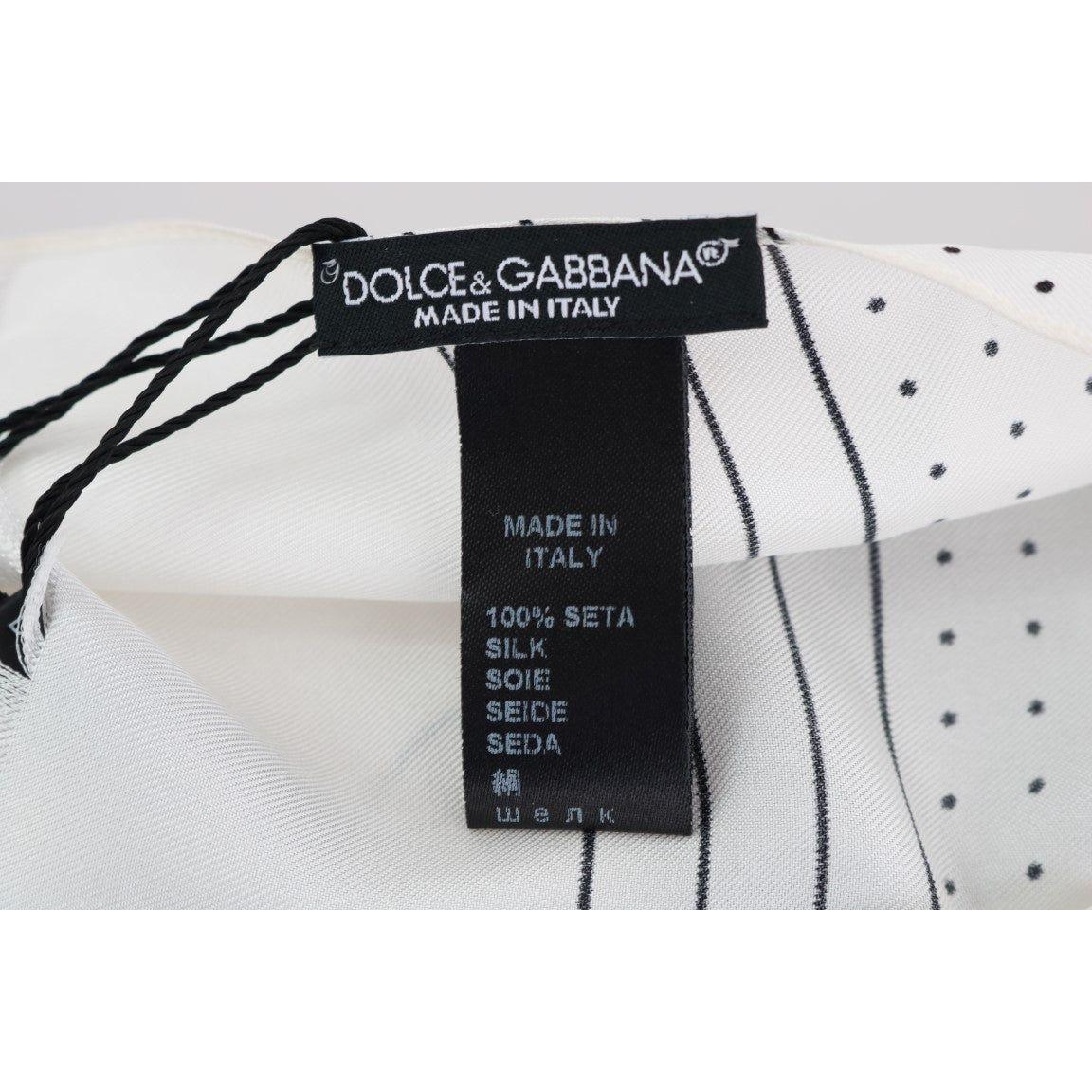Dolce & Gabbana Elegant Silk Polka Dot Men's Scarf Wrap Silk Scarf white-polka-dotted-silk-skinny-scarf