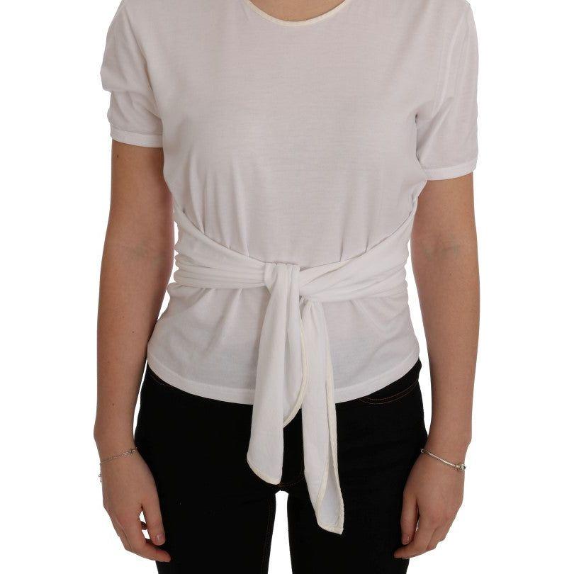 Dolce & Gabbana Elegant White Wrap Blouse with Crystal Accents white-cotton-silk-t-shirt