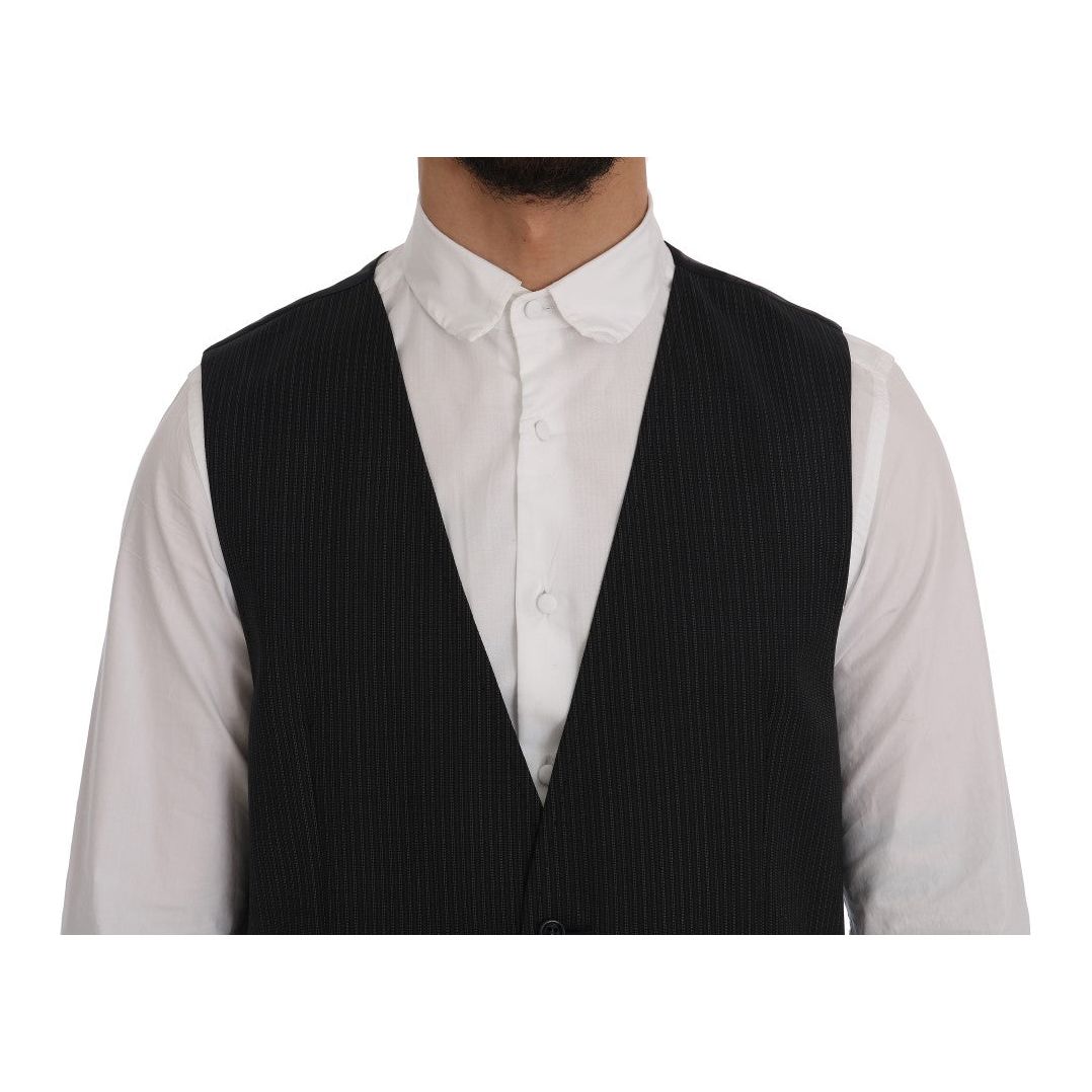 Dolce & Gabbana Elegant Gray Striped Wool Blend Vest gray-wool-stretch-vest-1