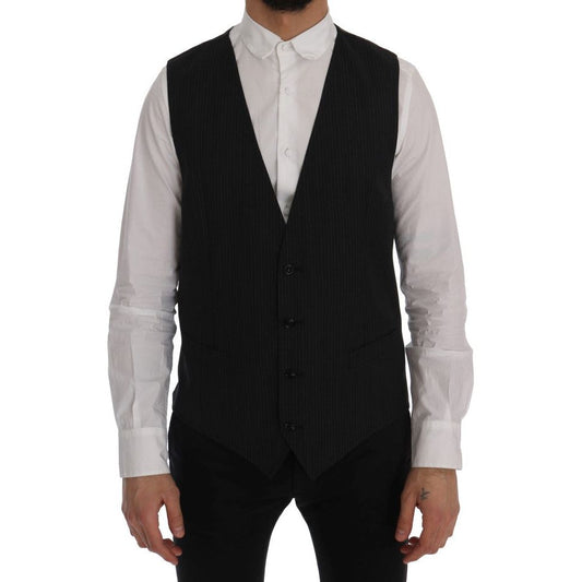Dolce & Gabbana Elegant Gray Striped Wool Blend Vest gray-wool-stretch-vest-1 498619-gray-wool-stretch-vest-2.jpg