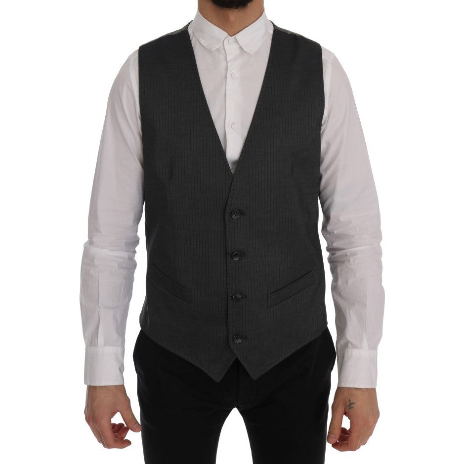 Dolce & Gabbana Sleek Gray Single-Breasted Waistcoat Vest gray-staff-cotton-rayon-vest-2 498757-gray-staff-cotton-rayon-vest-3.jpg