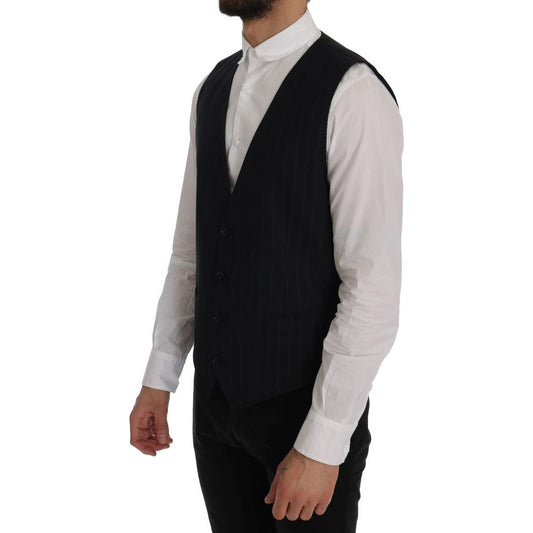 Dolce & Gabbana Elegant Striped Wool Blend Vest Waistcoat blue-wool-stretch-vest