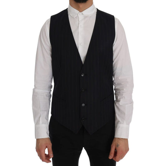 Dolce & Gabbana Elegant Striped Wool Blend Vest Waistcoat blue-wool-stretch-vest